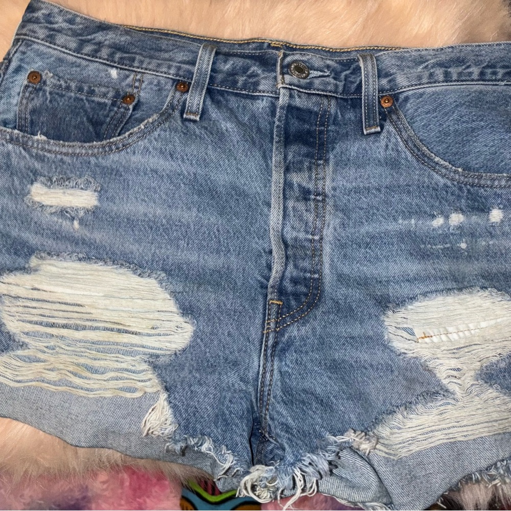Levi's Light Blue Distressed Jean Shorts